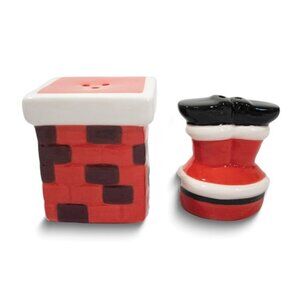 Santa going down the Chimney Ceramic Salt and Pepper Shaker Christmas gift set